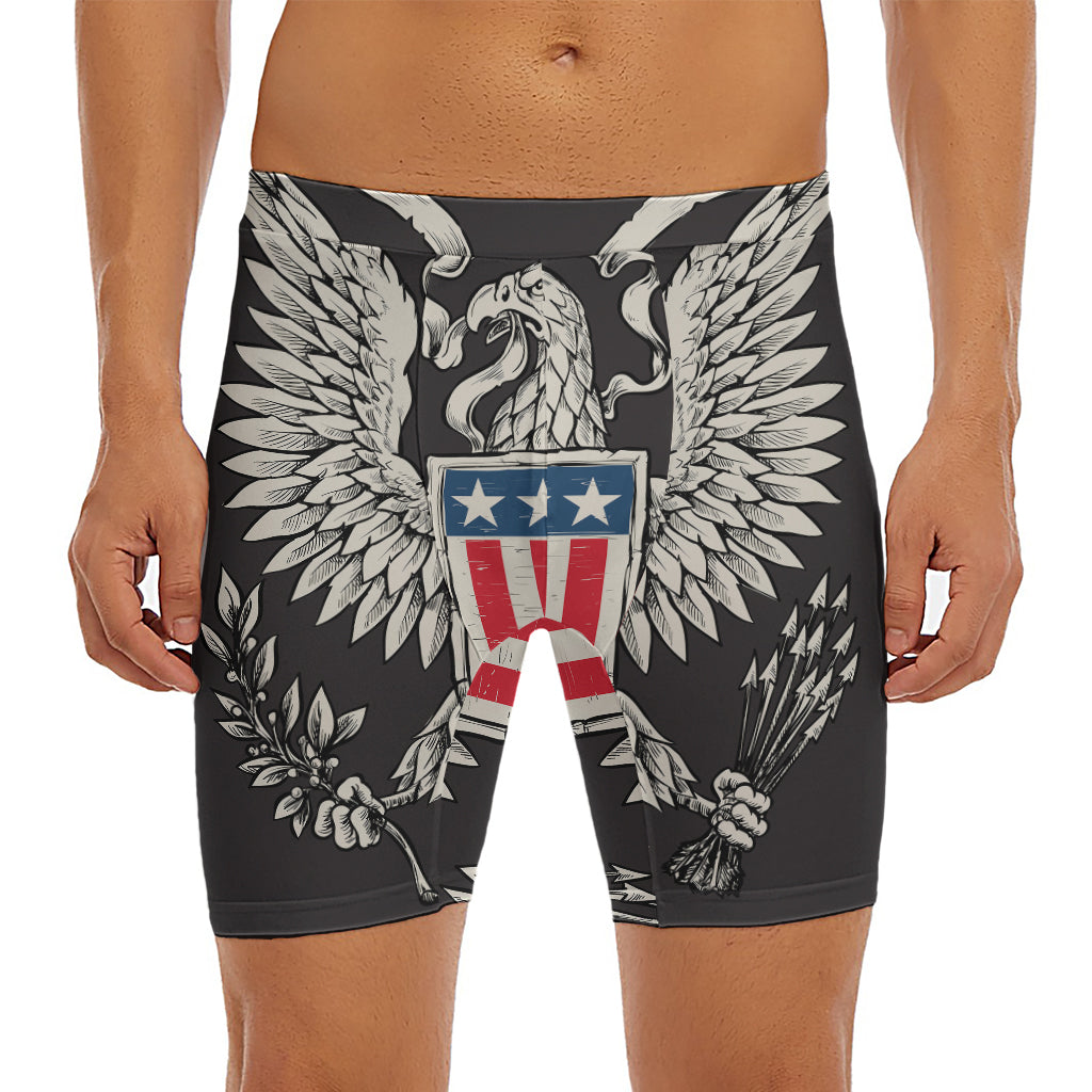 Patriotic USA Eagle Print Men's Long Boxer Briefs
