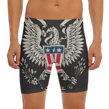 Patriotic USA Eagle Print Men's Long Boxer Briefs