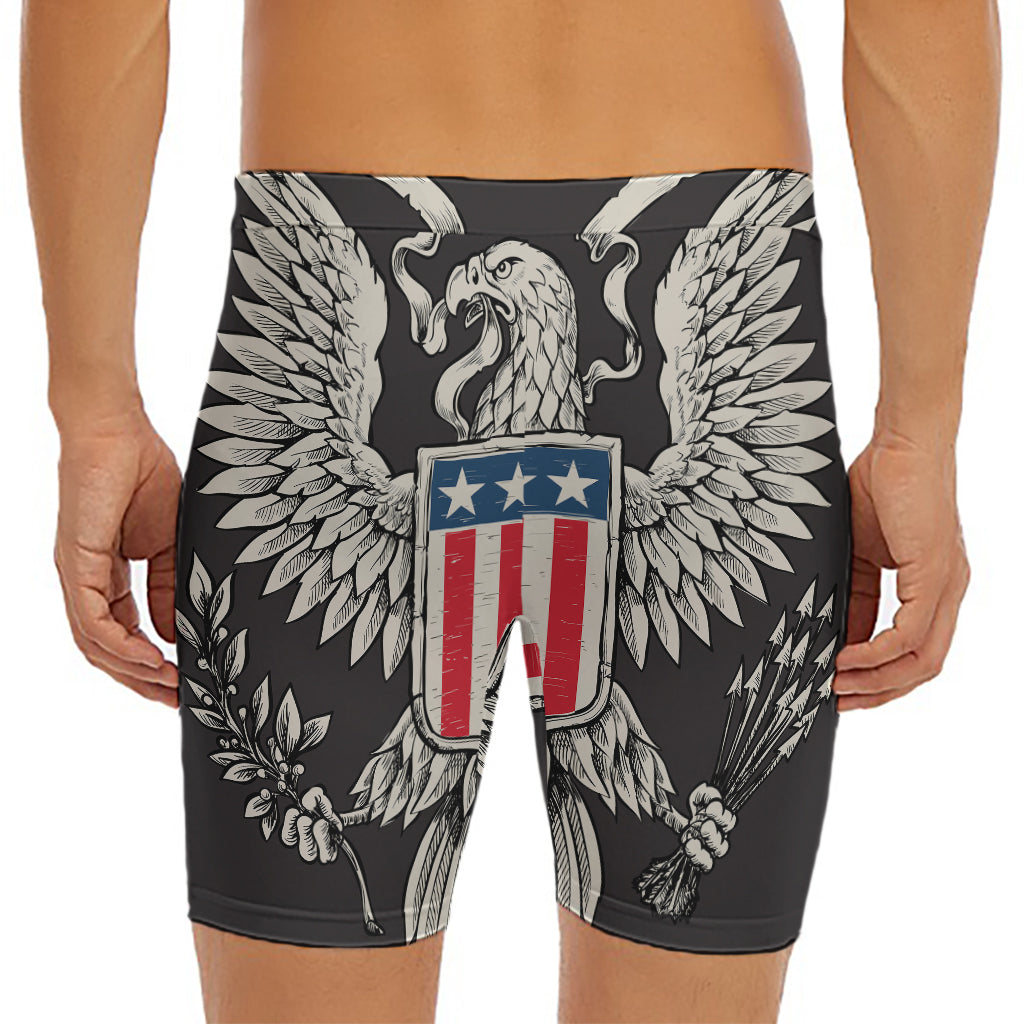 Patriotic USA Eagle Print Men's Long Boxer Briefs