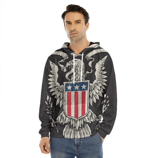 Patriotic USA Eagle Print Men's Velvet Pullover Hoodie