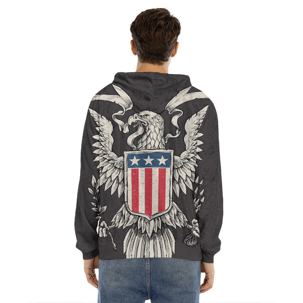 Patriotic USA Eagle Print Men's Velvet Pullover Hoodie
