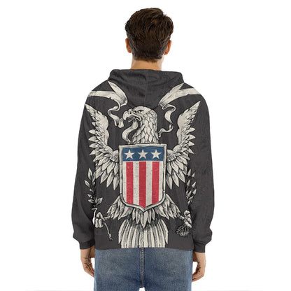 Patriotic USA Eagle Print Men's Velvet Pullover Hoodie