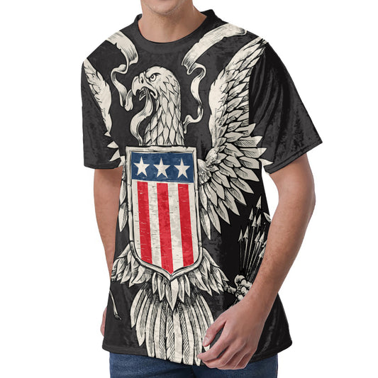 Patriotic USA Eagle Print Men's Velvet T-Shirt