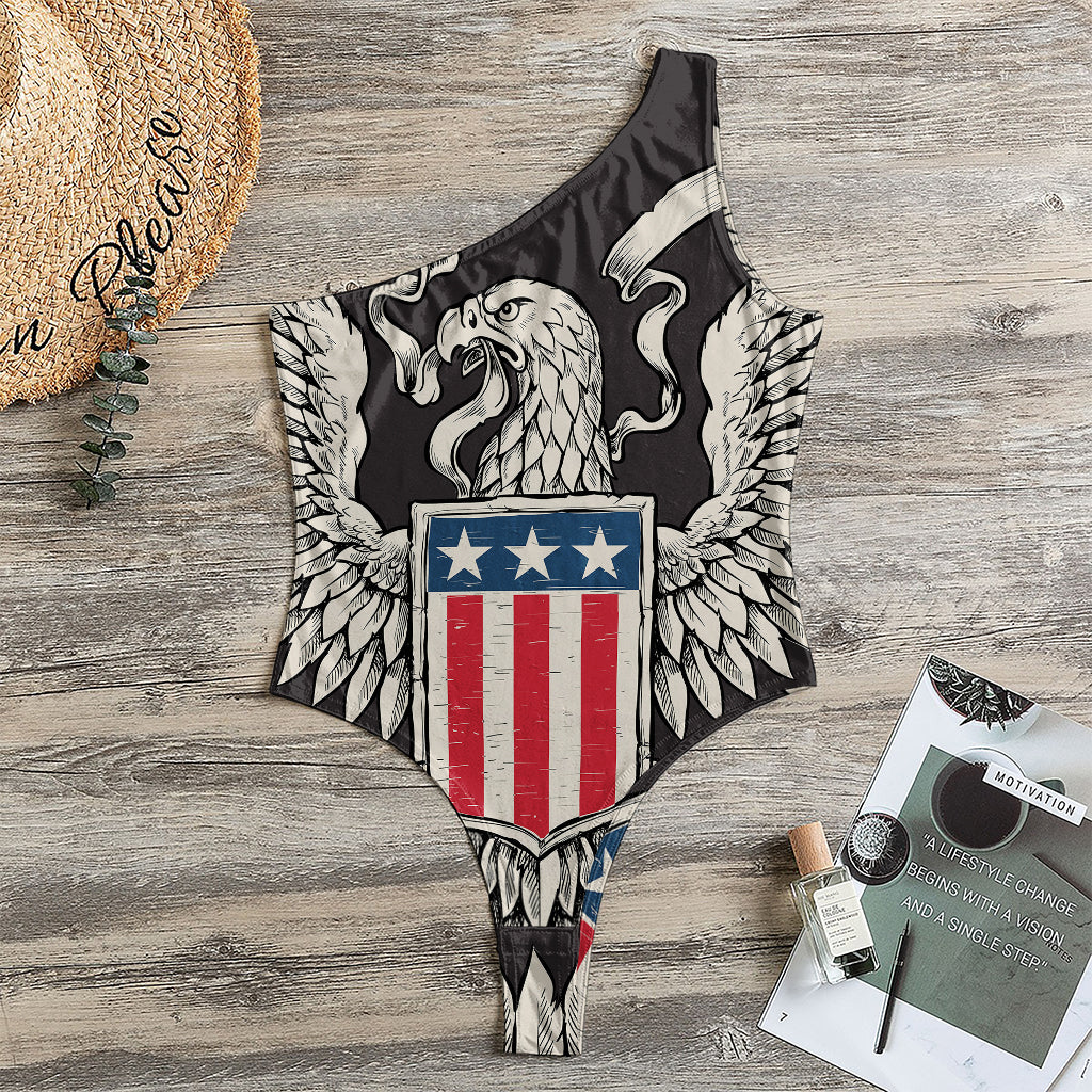 Patriotic USA Eagle Print One Shoulder Bodysuit