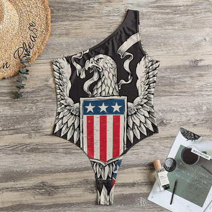 Patriotic USA Eagle Print One Shoulder Bodysuit