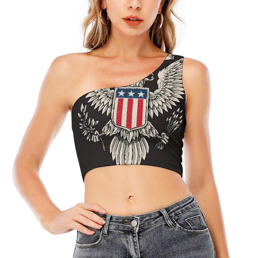 Patriotic USA Eagle Print One Shoulder Crop Top