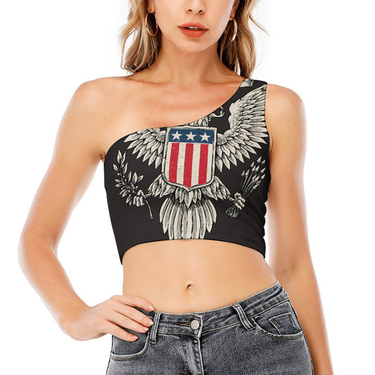 Patriotic USA Eagle Print One Shoulder Crop Top