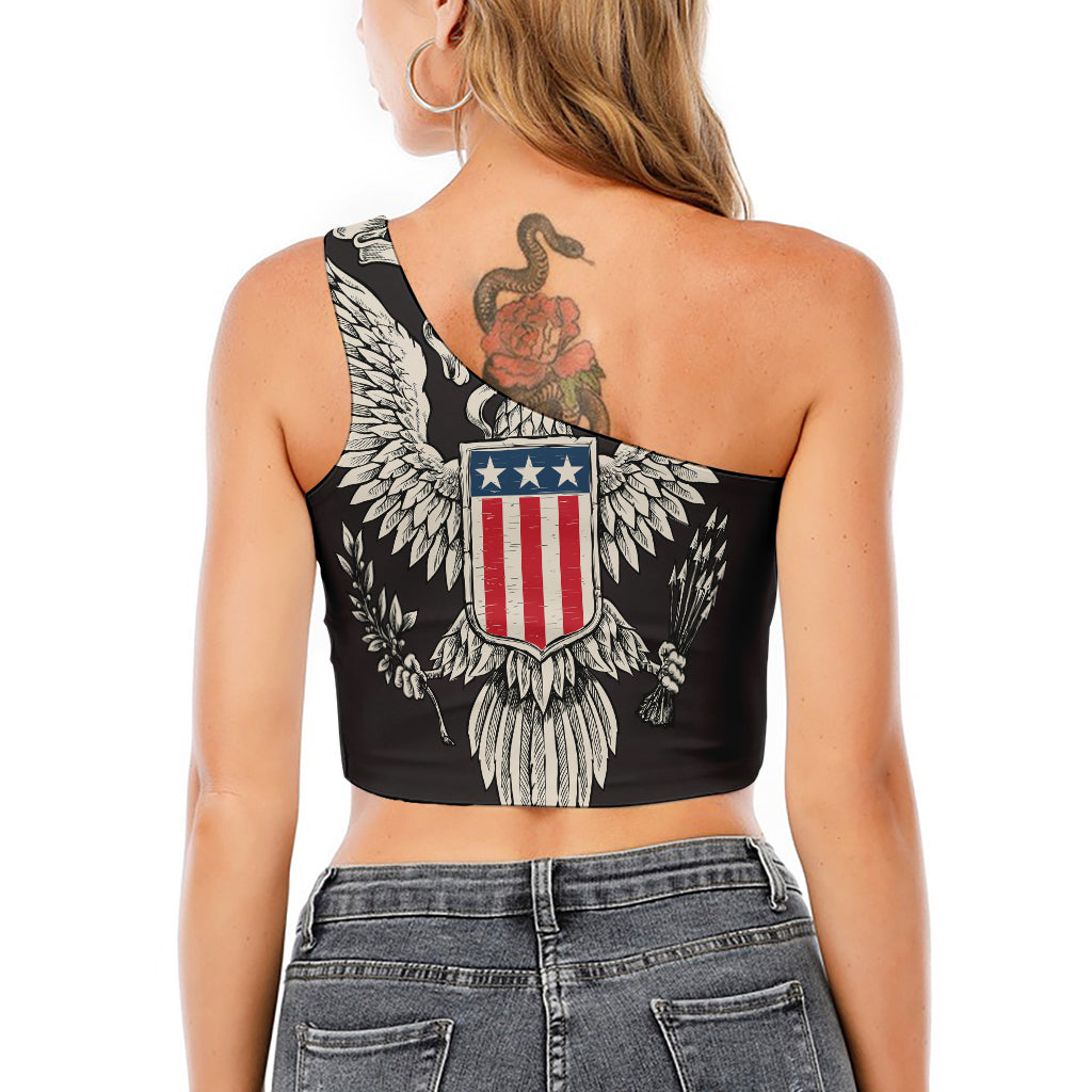Patriotic USA Eagle Print One Shoulder Crop Top