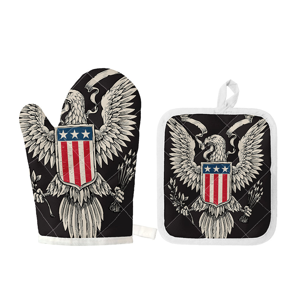Patriotic USA Eagle Print Oven Mitt And Pot Holder Set