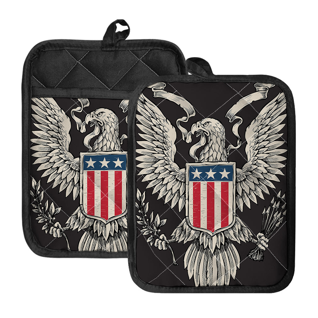 Patriotic USA Eagle Print Pot Holders With Pocket