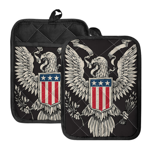 Patriotic USA Eagle Print Pot Holders With Pocket