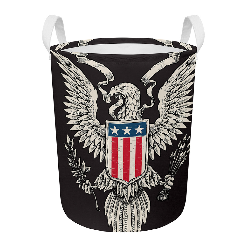 Patriotic USA Eagle Print Round Laundry Basket