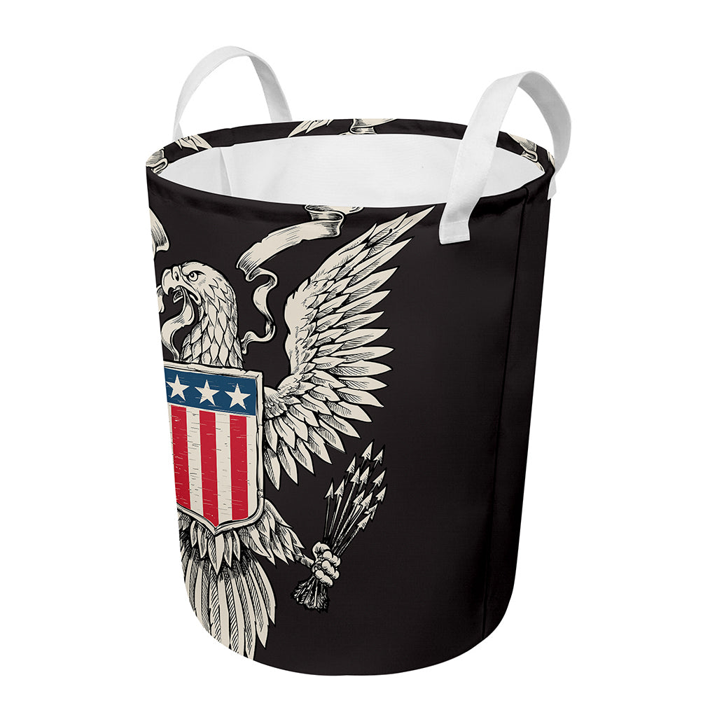 Patriotic USA Eagle Print Round Laundry Basket