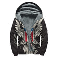 Patriotic USA Eagle Print Sherpa Lined Zip Up Hoodie