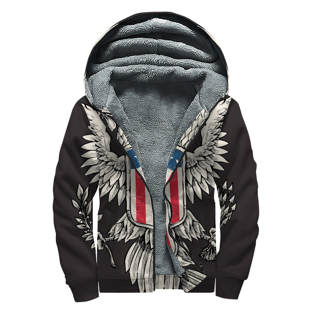 Patriotic USA Eagle Print Sherpa Lined Zip Up Hoodie
