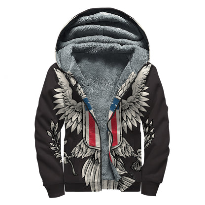 Patriotic USA Eagle Print Sherpa Lined Zip Up Hoodie