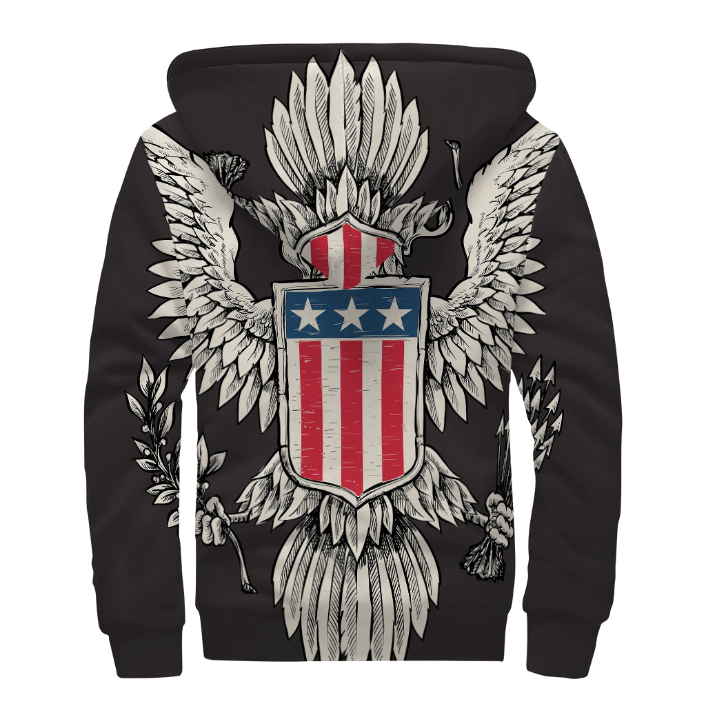 Patriotic USA Eagle Print Sherpa Lined Zip Up Hoodie