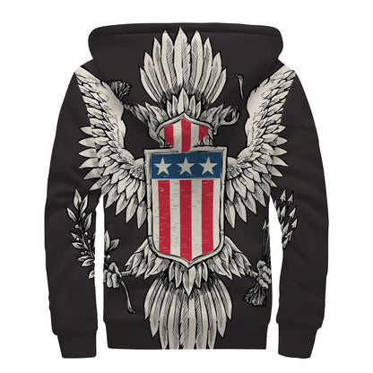Patriotic USA Eagle Print Sherpa Lined Zip Up Hoodie