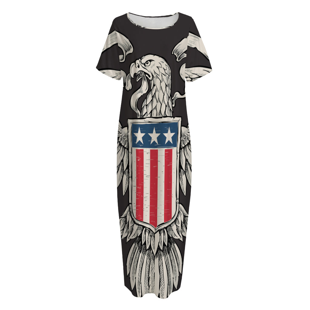 Patriotic USA Eagle Print Short Sleeve Long Nightdress