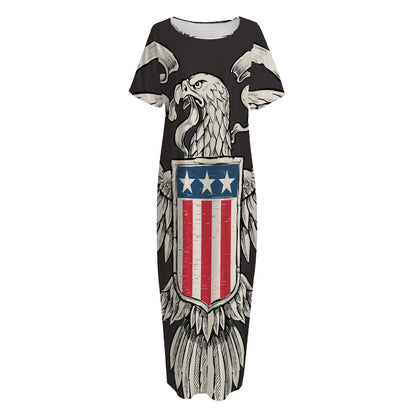 Patriotic USA Eagle Print Short Sleeve Long Nightdress