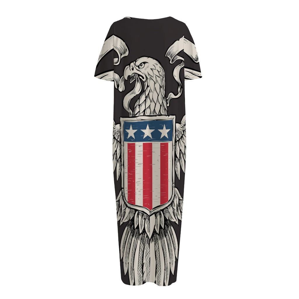 Patriotic USA Eagle Print Short Sleeve Long Nightdress