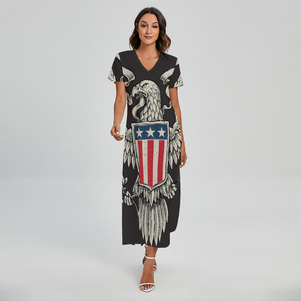 patriotic maxi dress Patriotic USA Eagle Print Short Sleeve Maxi Dress – GearFrost