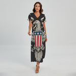 Patriotic USA Eagle Print Short Sleeve Maxi Dress