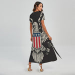 Patriotic USA Eagle Print Short Sleeve Maxi Dress