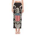 Patriotic USA Eagle Print Side Slit Maxi Skirt