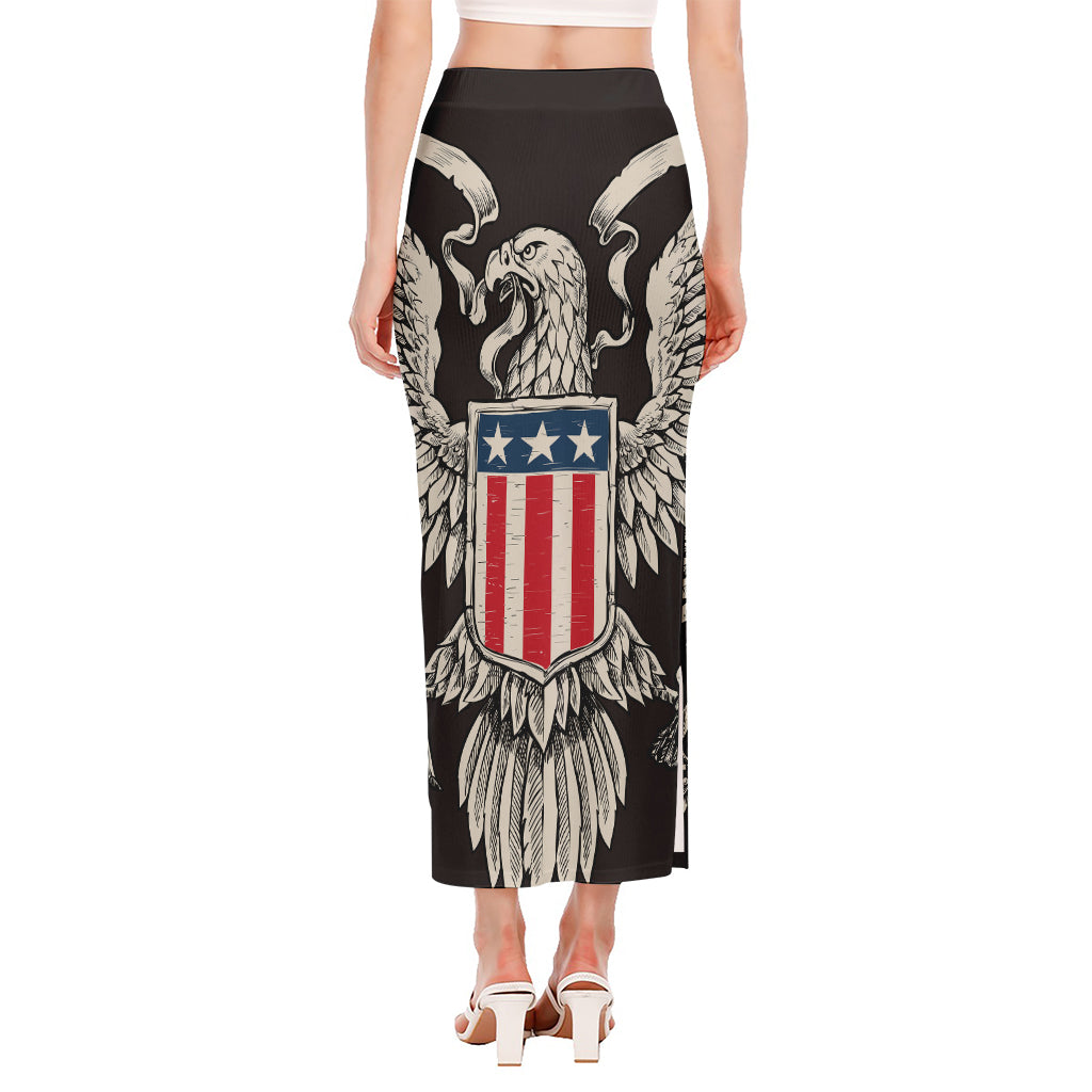 Patriotic USA Eagle Print Side Slit Maxi Skirt