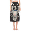 Patriotic USA Eagle Print Side Slit Midi Skirt