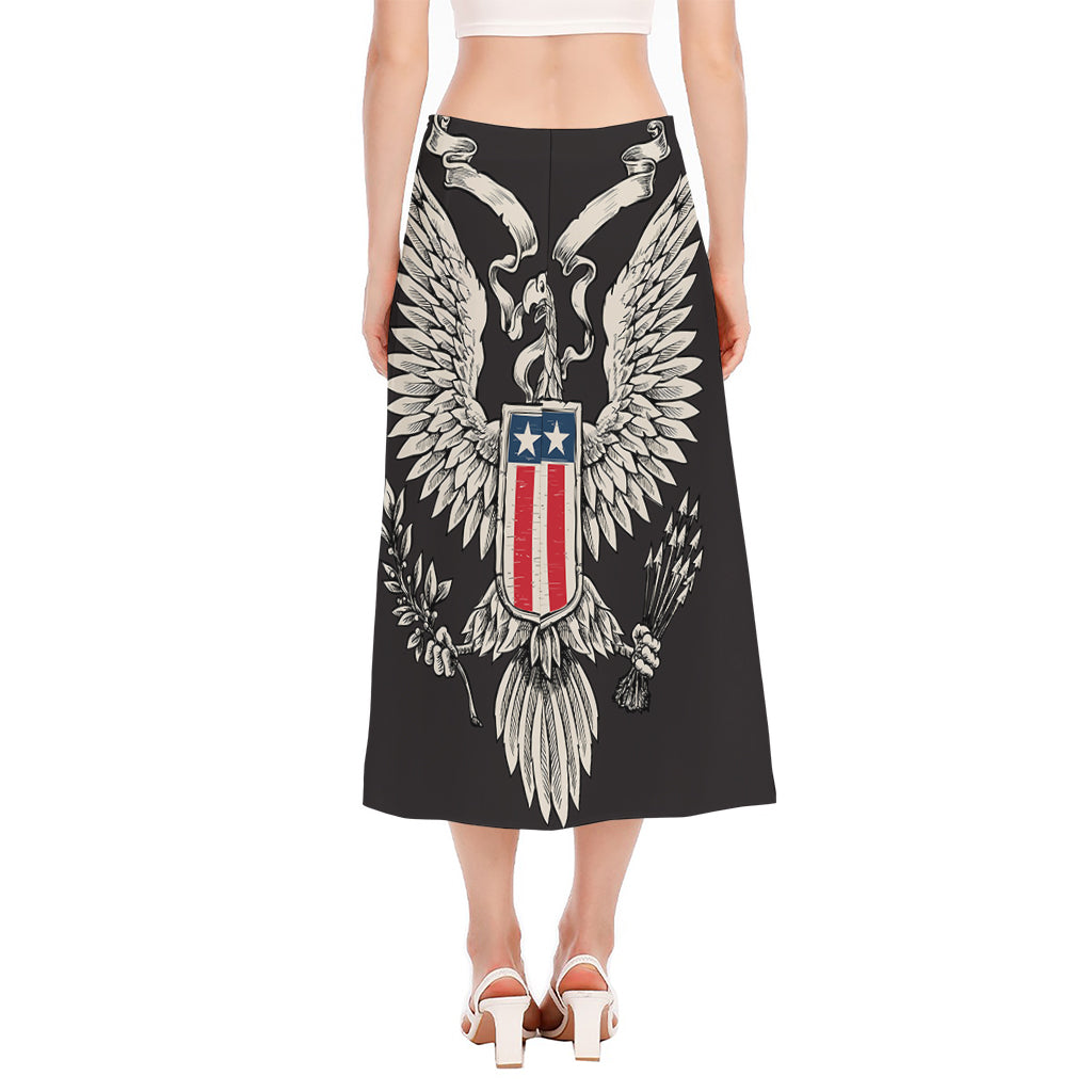 Patriotic USA Eagle Print Side Slit Midi Skirt