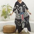 Patriotic USA Eagle Print Silk V-Neck Kaftan Dress