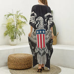 Patriotic USA Eagle Print Silk V-Neck Kaftan Dress