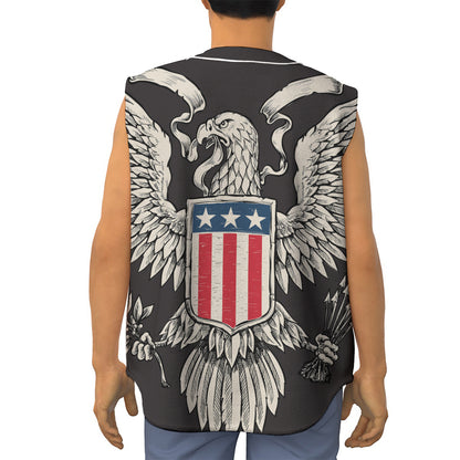 Patriotic USA Eagle Print Sleeveless Baseball Jersey