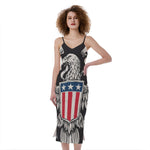 Patriotic USA Eagle Print Slim Fit Midi Cami Dress