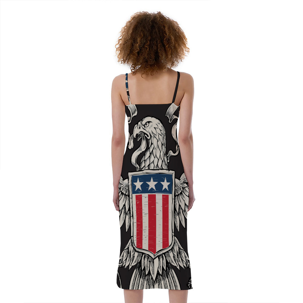 Patriotic USA Eagle Print Slim Fit Midi Cami Dress