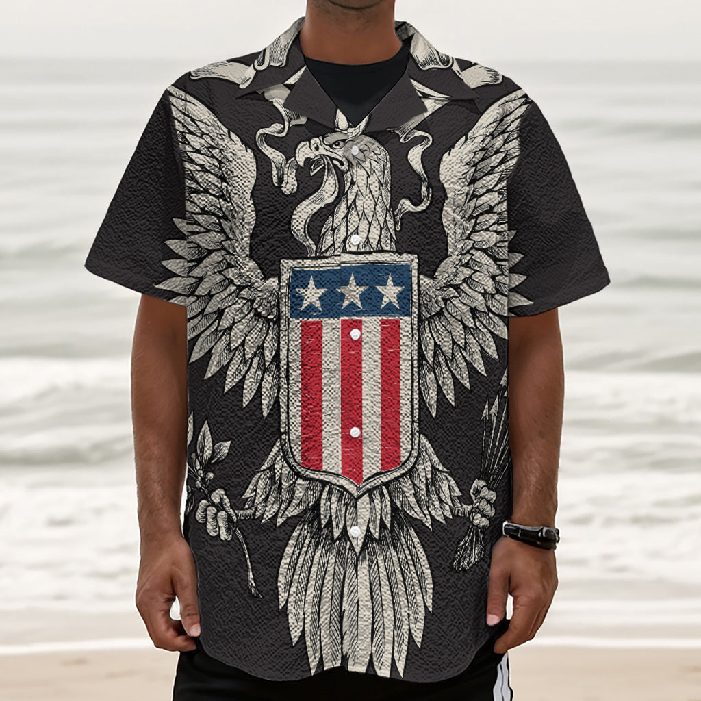 Patriotic USA Eagle Print Textured Short Sleeve Shirt