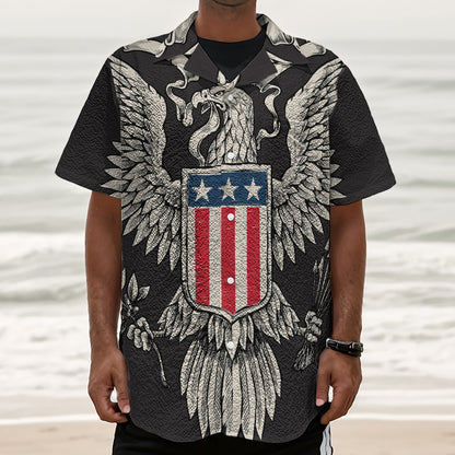 Patriotic USA Eagle Print Textured Short Sleeve Shirt