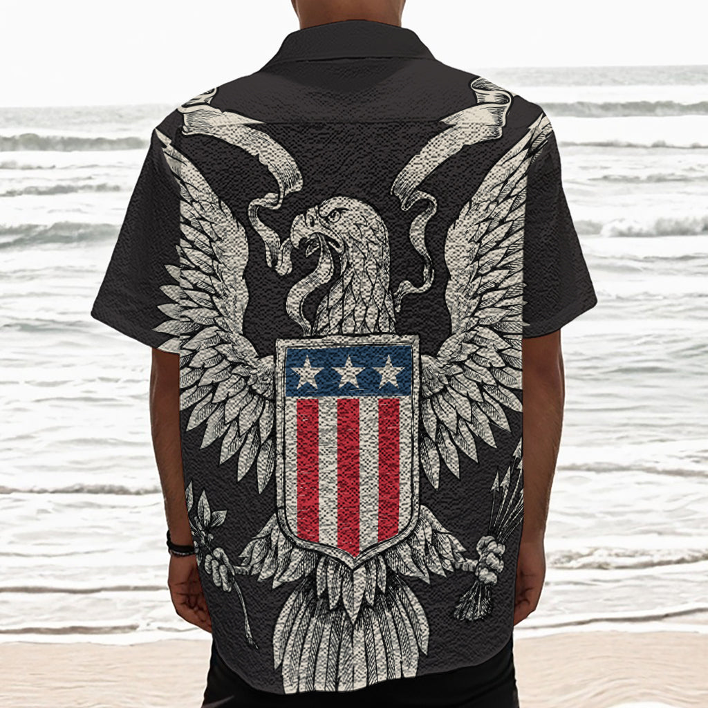 Patriotic USA Eagle Print Textured Short Sleeve Shirt