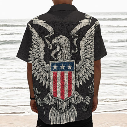 Patriotic USA Eagle Print Textured Short Sleeve Shirt