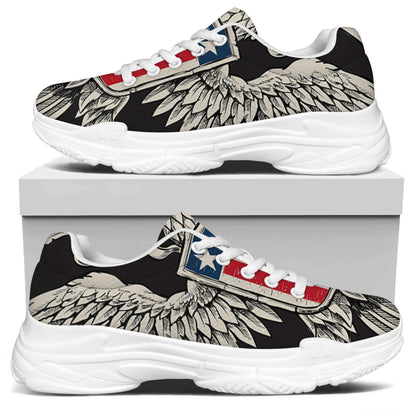 Patriotic USA Eagle Print White Chunky Shoes
