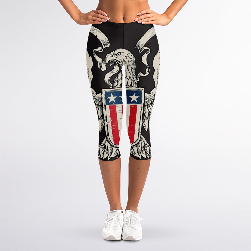 Patriotic USA Eagle Print Women's Capri Leggings
