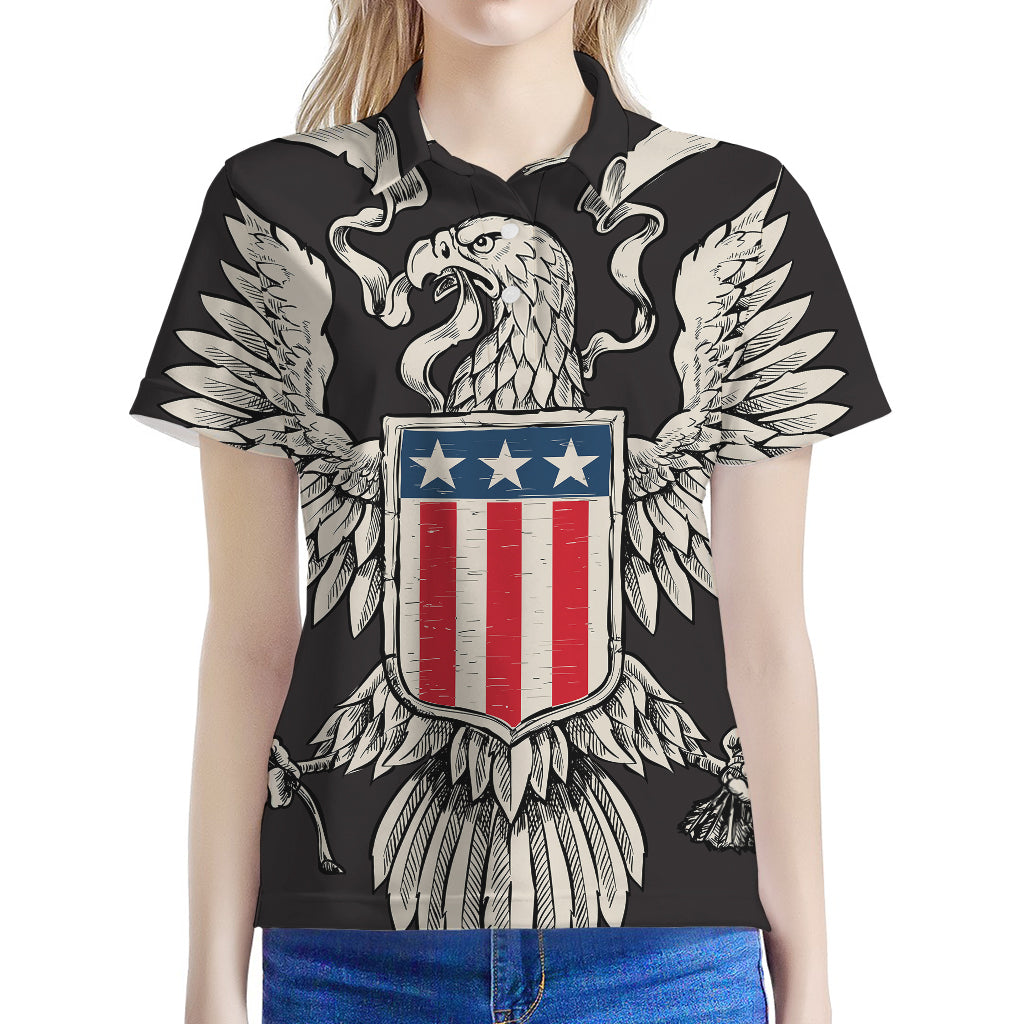 Patriotic USA Eagle Print Women's Polo Shirt