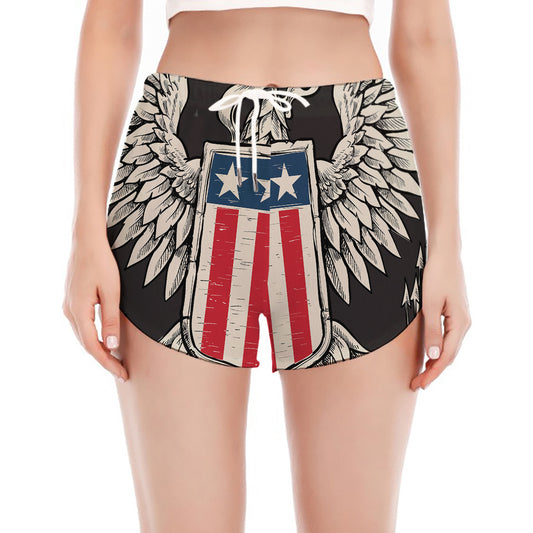 Patriotic USA Eagle Print Women's Split Running Shorts