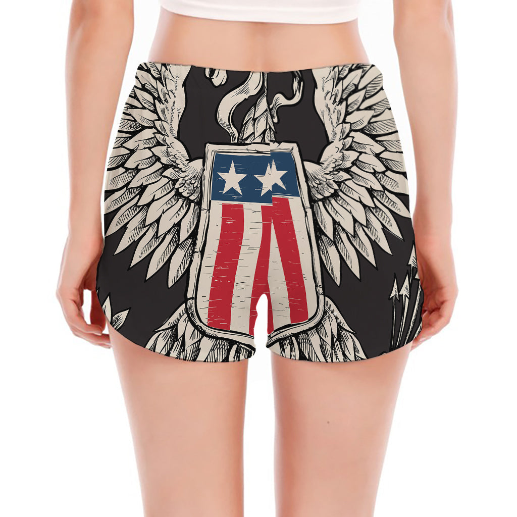 Patriotic USA Eagle Print Women's Split Running Shorts