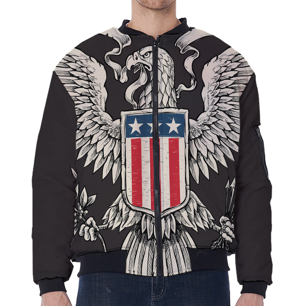 Patriotic USA Eagle Print Zip Sleeve Bomber Jacket