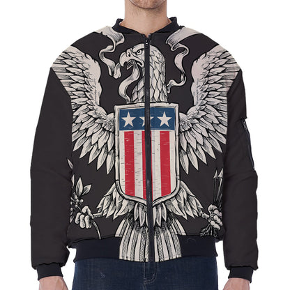 Patriotic USA Eagle Print Zip Sleeve Bomber Jacket