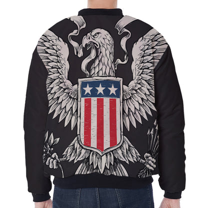 Patriotic USA Eagle Print Zip Sleeve Bomber Jacket