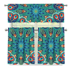 Peacock Feather Floral Pattern Print 3 Piece Kitchen Curtains